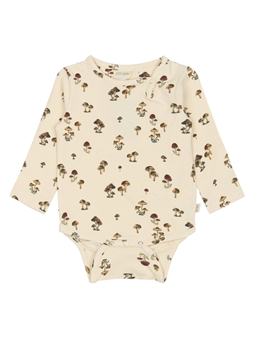 Petit Piao cremefarvet body med Fungi svampeprint set forfra